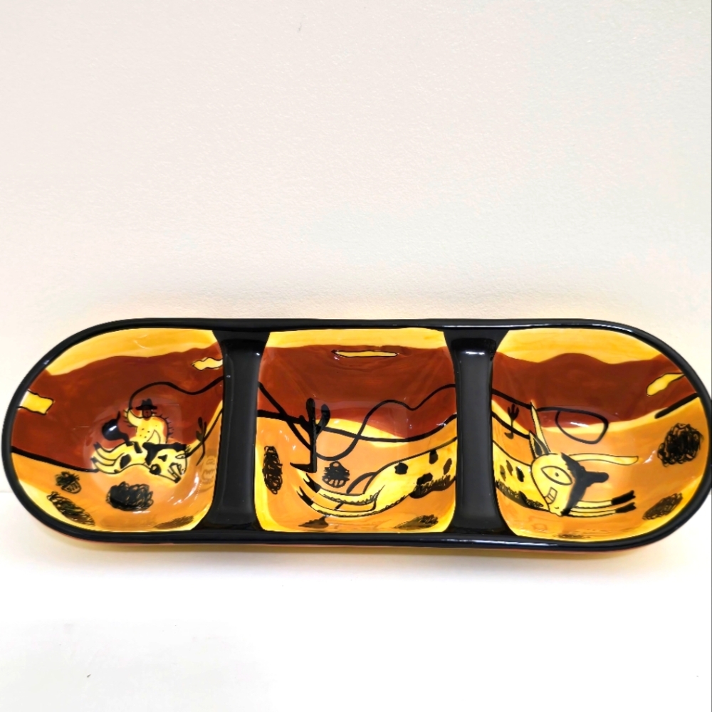 DESERT PEPPER TRADING Co Divided Salsa Serving Tray Ceramic Southwestern‎ Texas